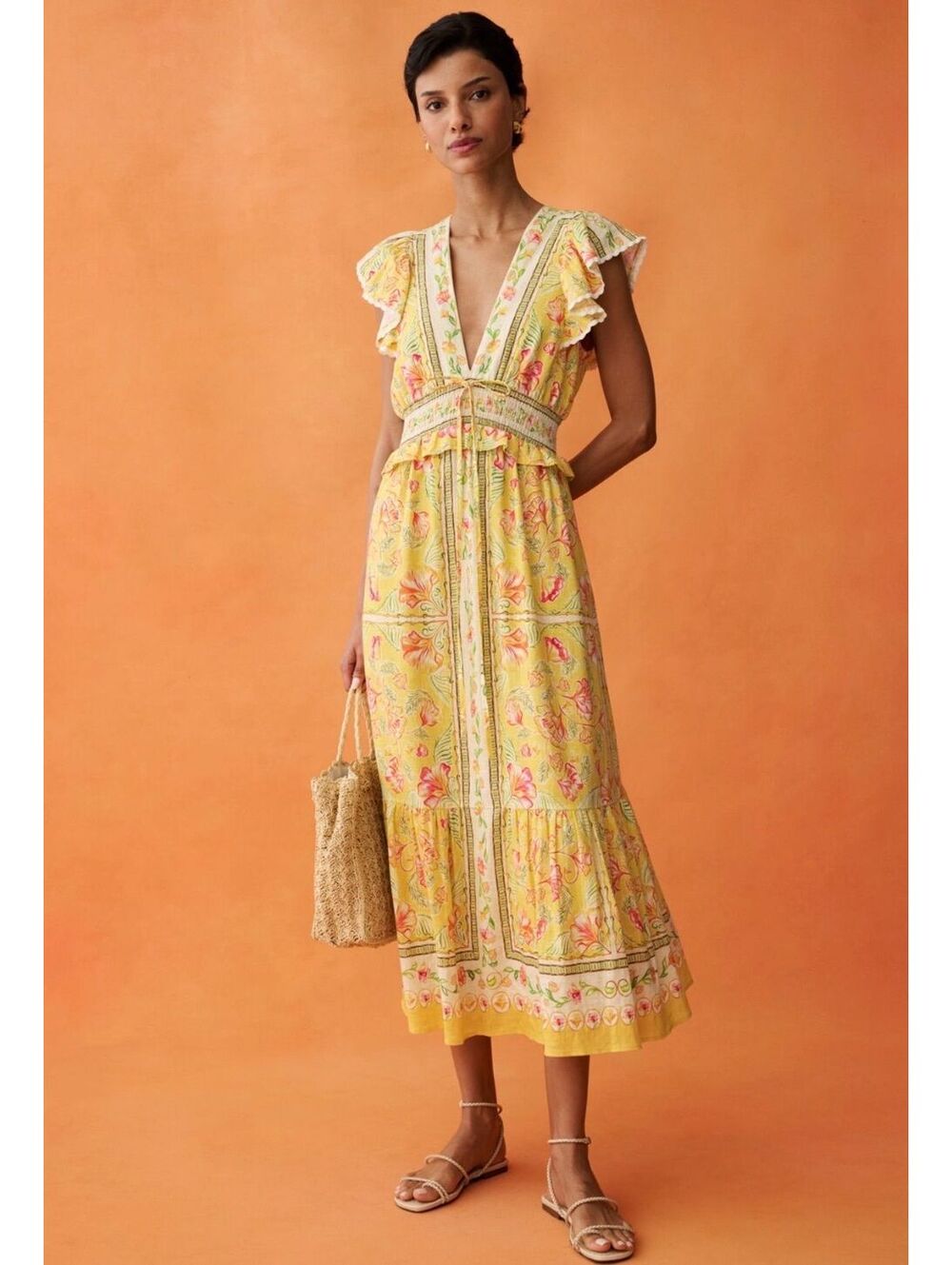 Anaya by Few Moda Gardenia Midi Dress Size Small Floral Sunlit Blooms